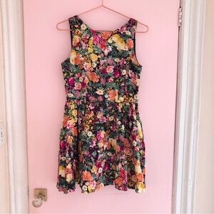 Zara Floral Fit and Flare Woven Mini Dress